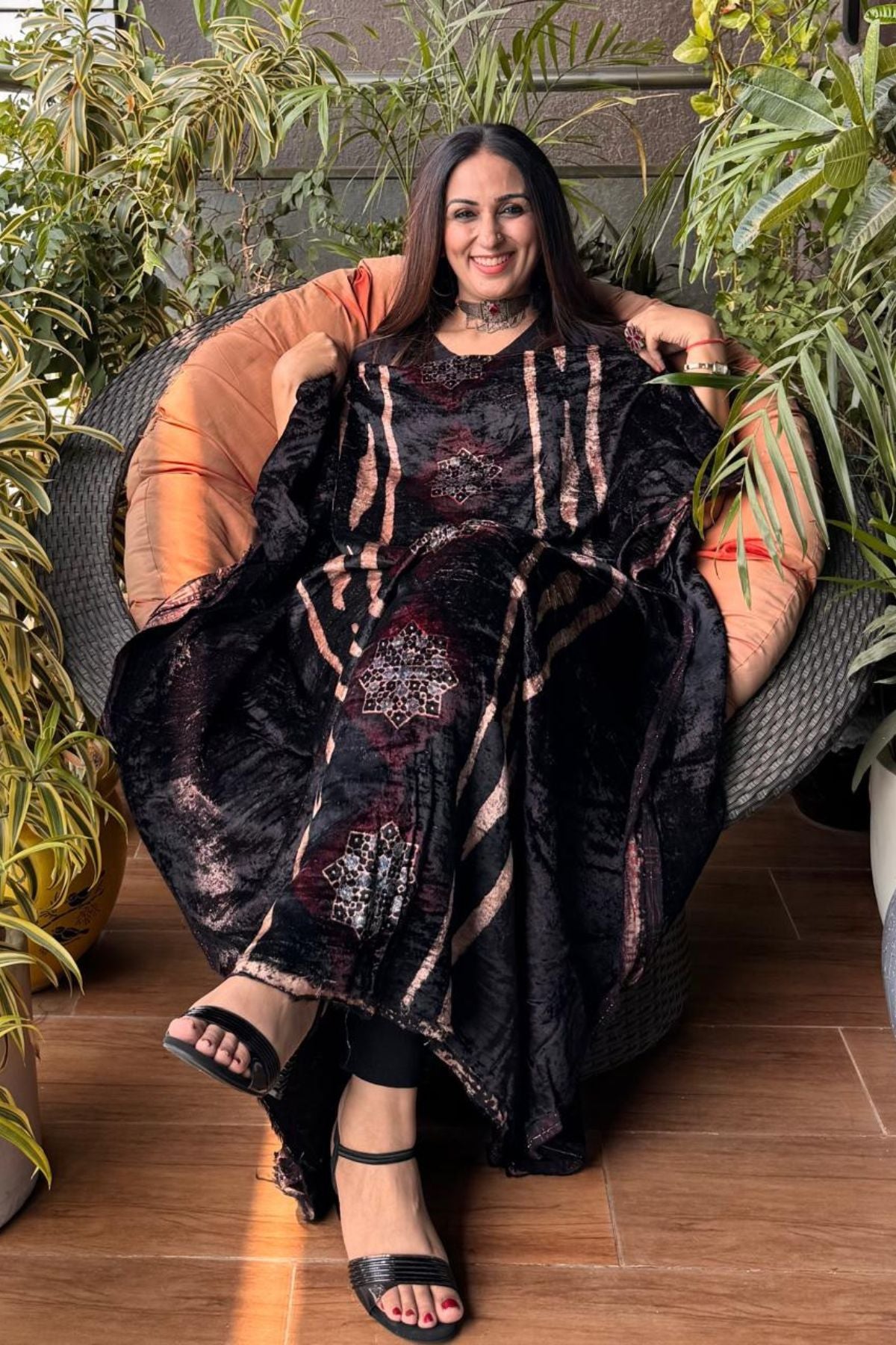 Ajrakh art on velvet (kurta only)